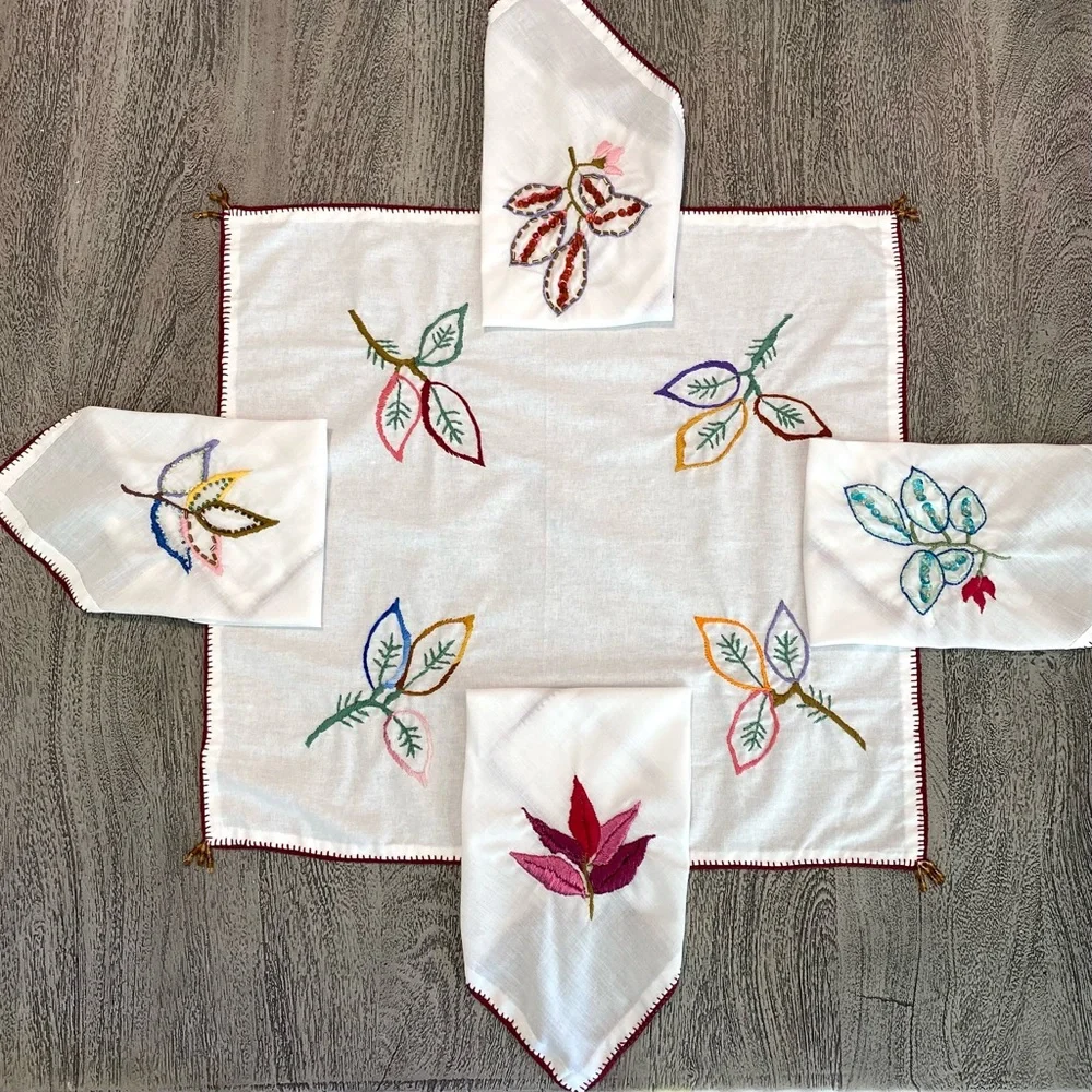 LAST CHANCE SALE! SET OF 2 Flowers Hand Embroidered Small Tablecloths